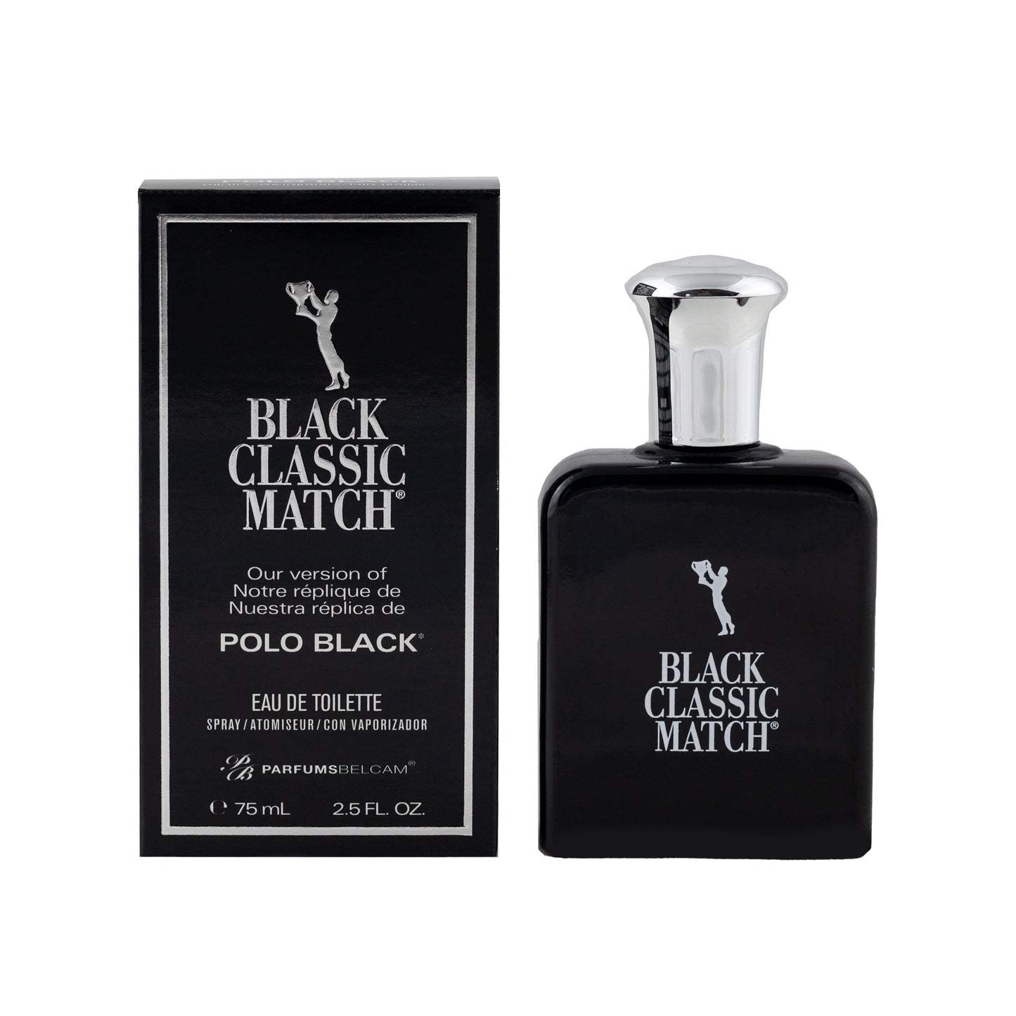 Parfums Belcam Black Classic Match Eau De Toilette, Cologne for Men, 2.5 Fl oz